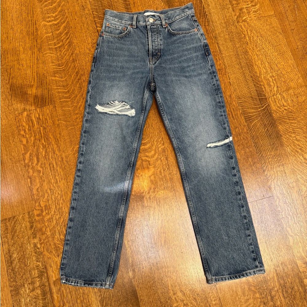 Topshop Women's Straight Blue Dad Jeans